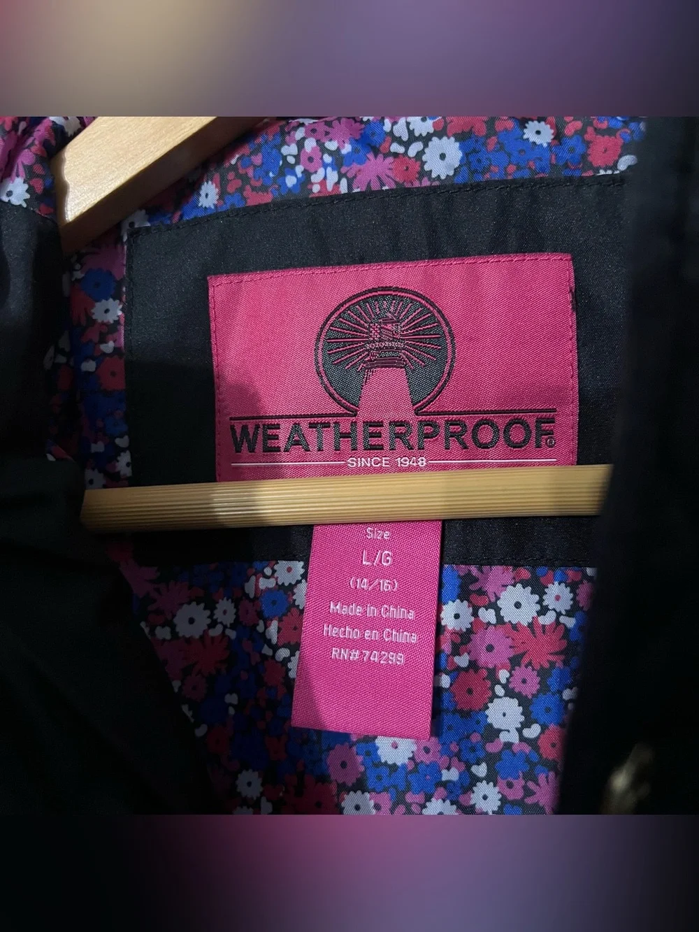 Weatherproof Girl’s L 14/16 Black Quilted Hooded Jacket Floral Lined Pockets